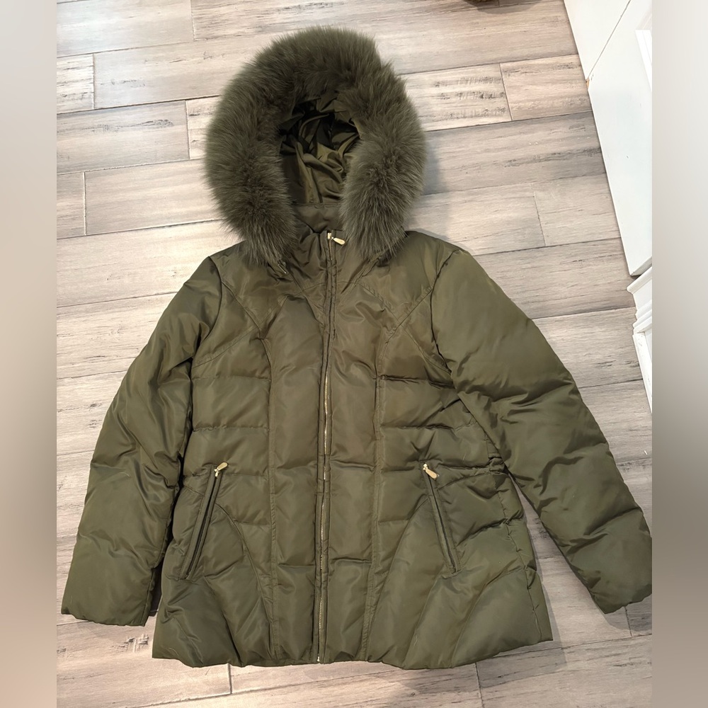 Madison Olive Puffer Jacket with Fur Trim